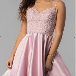 Short Lace-Applique-Bodice A-Line Homecoming Dress